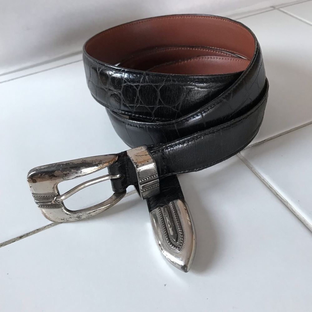 Vintage Bella Croc Handmade Genuine Leather Belt — Size 42 — Crookhorn